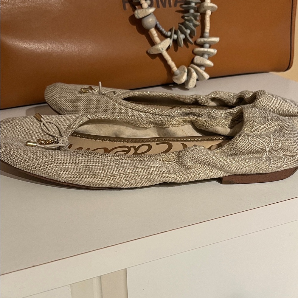 Sam Edelman Beige Ballet Flats with Bow Detail